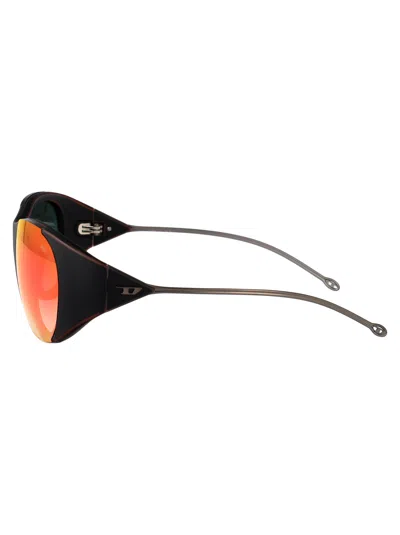 Diesel Green Gradient Brown Mirror Red Acetate Sunglasses In Black