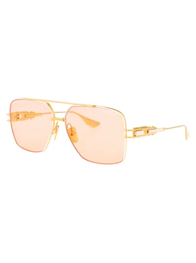 Dita Eyewear Matte White - Yellow Gold W/ Apricot Metal Sunglasses In Neutral