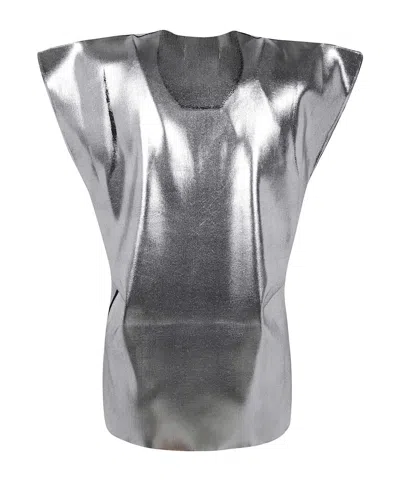 Junya Watanabe Metallic Sleeveless Sweater Structured Shoulders In Silver