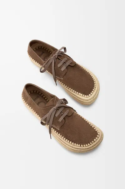 Loewe Rio Lace Up Espadrilles In Suede And Raffia In Brown