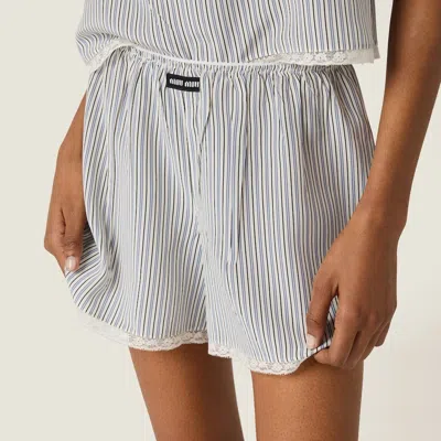 Miu Miu Logo-patch Striped Shorts In Multi