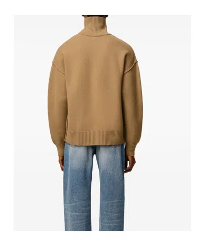 Ami Alexandre Mattiussi Wool Turtleneck Sweater With Ribbed Cuffs And Hem In Brown