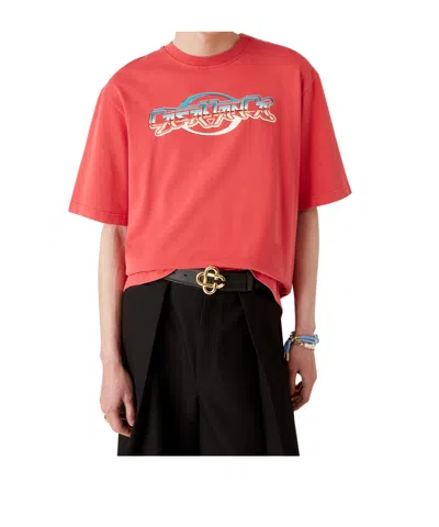 Casablanca Oversized Red Cotton T-shirt With Graphic Front Print In Burgundy