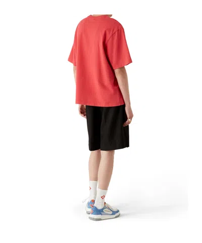Casablanca Oversized Red Cotton T-shirt With Graphic Front Print In Burgundy