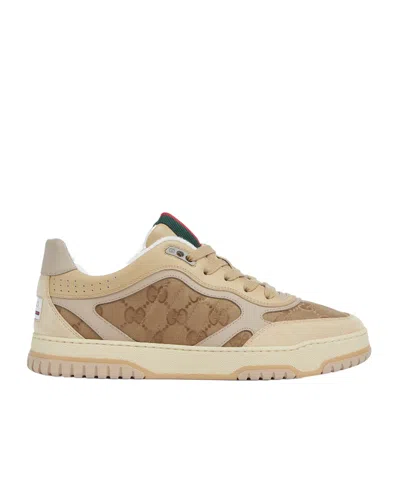 Gucci Gg Cross Web Sneakers In Suede In Neutral