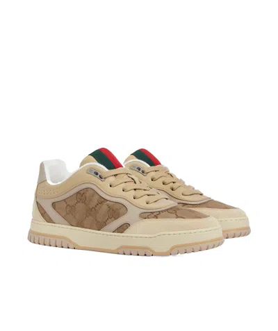 Gucci Gg Cross Web Sneakers In Suede In Neutral