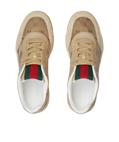 Gucci Gg Cross Web Sneakers In Suede In Neutral