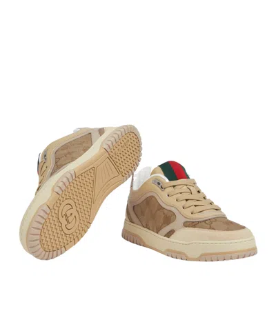 Gucci Gg Cross Web Sneakers In Suede In Neutral
