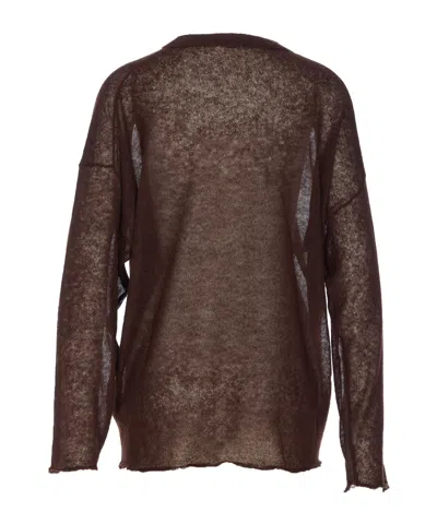 Haikure Crewneck Knitwear Sheer Fabric In Brown