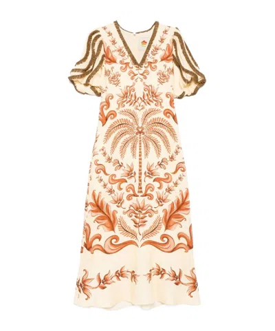 Farm Rio Short Sleeve Dress In Neutral