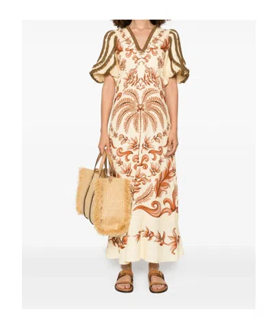 Farm Rio Short Sleeve Dress In Neutral