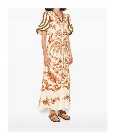 Farm Rio Short Sleeve Dress In Neutral