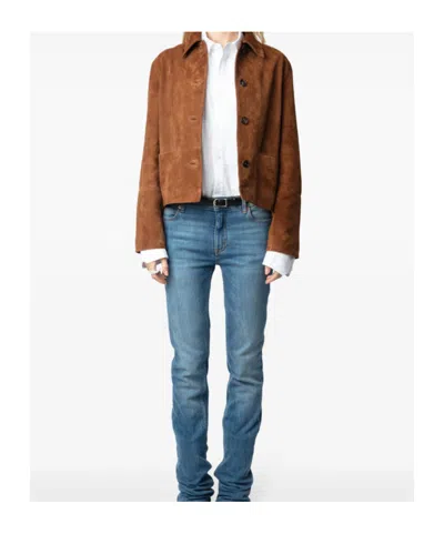 Zadig & Voltaire Lapel Long Sleeve Leather Jacket