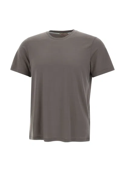 Herno Ribbed-neck Wool T-shirt In Gray