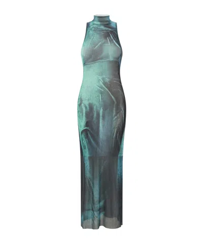 Jean Paul Gaultier The Long Water Dress Print High-neck Maxi Dress In Green