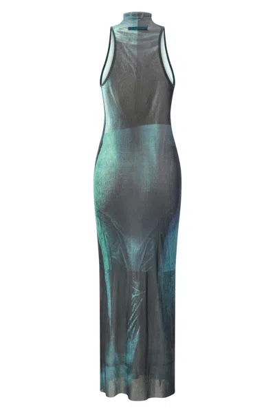 Jean Paul Gaultier The Long Water Dress Print High-neck Maxi Dress In Green