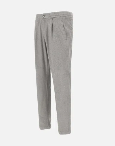 Herno Resort Trousers In Melange Suede Effect In Gray