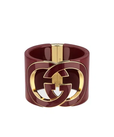 Gucci Interlocking Cuff Bracelet In Burgundy