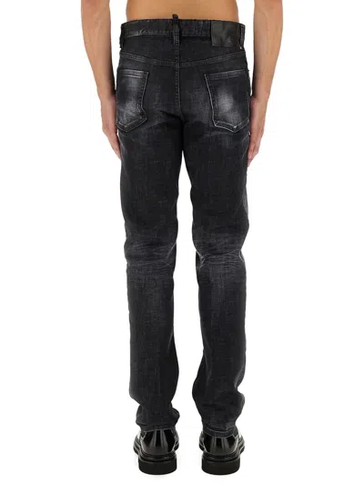 Dsquared2 Faded Black Straight Jeans With Ripped Detailing