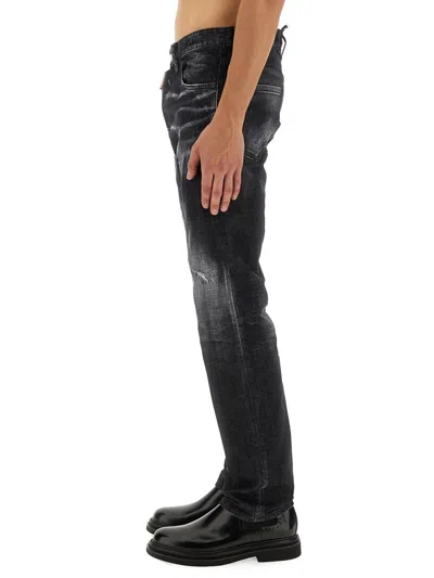 Dsquared2 Faded Black Straight Jeans With Ripped Detailing
