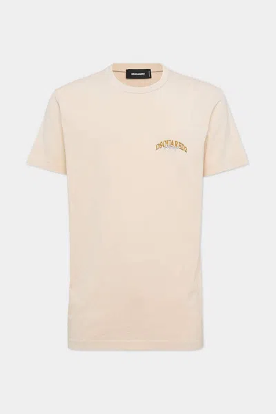Dsquared2 Mens Light Beige Logo Graphic-print Cool-fit Cotton T-shirt