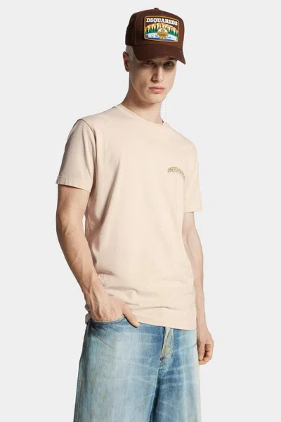 Dsquared2 Mens Light Beige Logo Graphic-print Cool-fit Cotton T-shirt