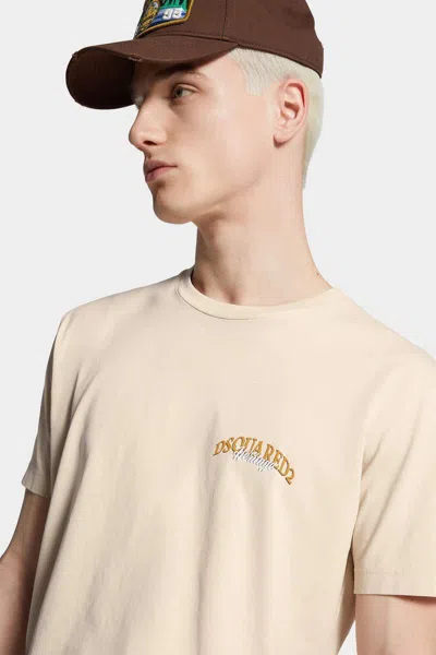 Dsquared2 Mens Light Beige Logo Graphic-print Cool-fit Cotton T-shirt