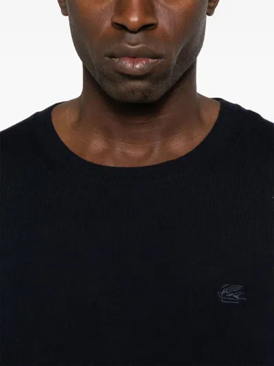 Etro Crew Neck Sweater With Embroidered Logo In Black