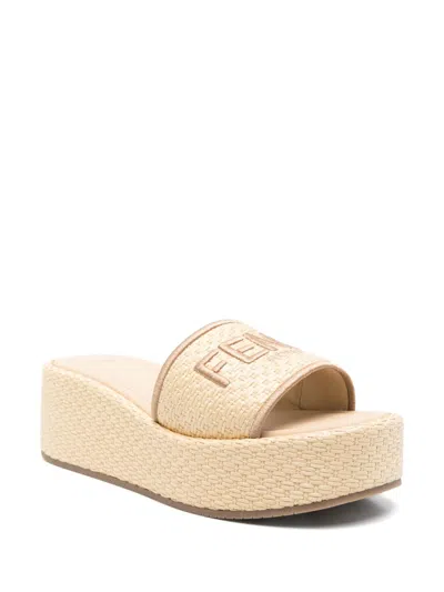 Fendi Slippers Sunshine In Rafia Donna In Neutral