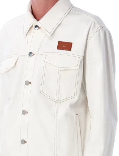 Fendi Logo Patch Oversized Jeans Jacket In White