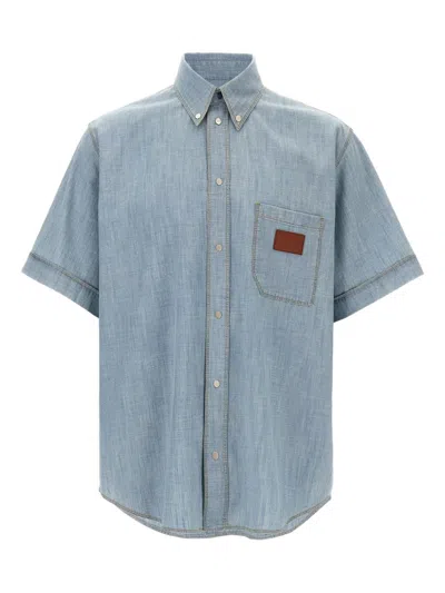 Fendi Collared Shirt With Pocket And Short Sleeves In Blue