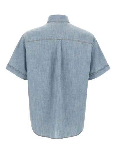 Fendi Collared Shirt With Pocket And Short Sleeves In Blue