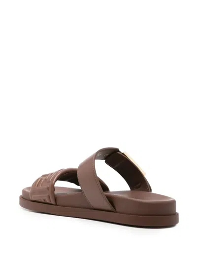 Fendi Slide Sandals With Buckle Detail And Flat Sole