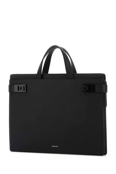 Ferragamo Ventiquattrore Twins In Pelle Nera Uomo In Black