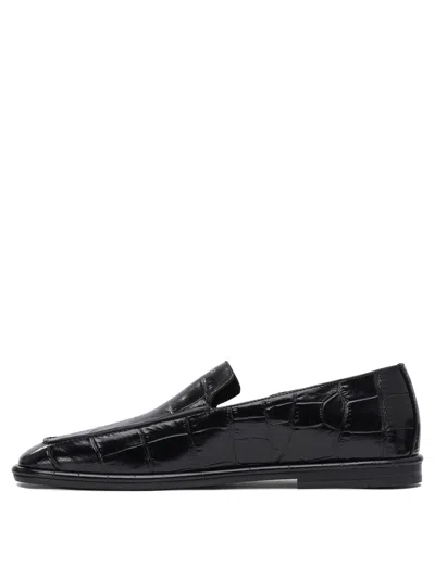 Ferragamo Brian Croc-embossed Leather Loafers In Black
