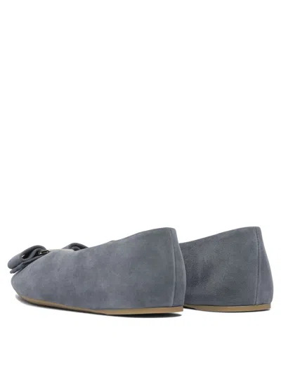 Ferragamo Grey Leather Ballerinas With Bow Accent In Gray