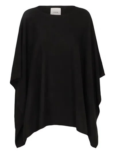 Vince Funnel Neck Knit Cashmere Poncho In Black