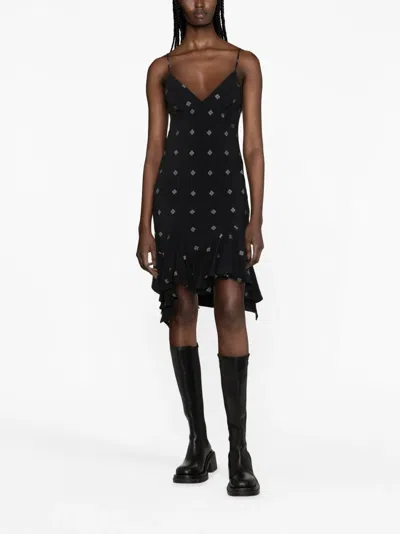 Givenchy 4g Lotus Leaf Edge Dress In Black