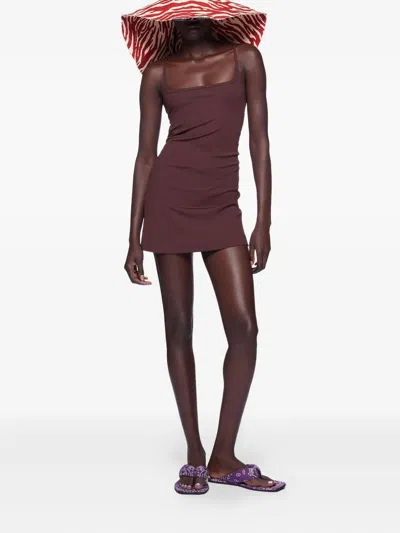 Attico Ribbed Mini Dress In Brown