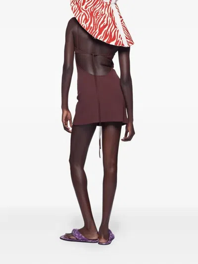 Attico Ribbed Mini Dress In Brown