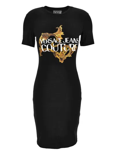 Versace Jeans Couture Black Vestiti Jersey Stretch Minidress In Black
