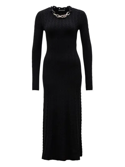 Rabanne Chain Collar Long-sleeve Wool-cashmere Midi Sweater Dress In Black