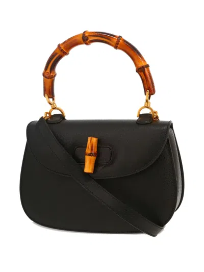 Pre-owned Gucci Bamboo Leather Tote Bag In Black