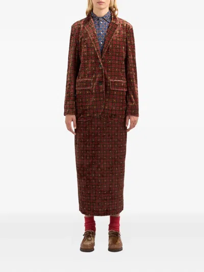 Pierre-louis Mascia Geometric-pattern Velvet Blazer In Brown