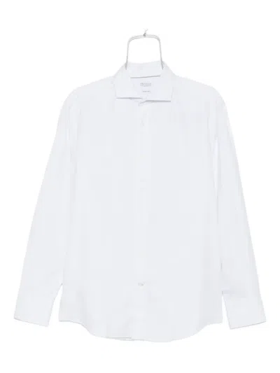 Brunello Cucinelli Men Flannel Chevron Shirt In White