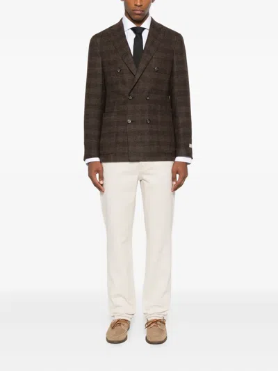 Brunello Cucinelli Men Flannel Chevron Shirt In White