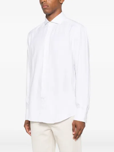 Brunello Cucinelli Men Flannel Chevron Shirt In White