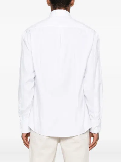 Brunello Cucinelli Men Flannel Chevron Shirt In White