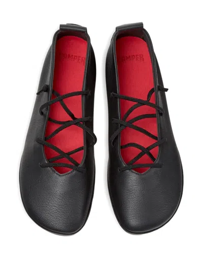 Camper Lace-up Leather Flats In Black