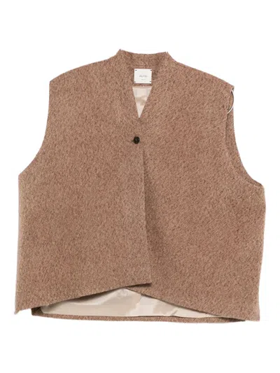 Alysi Textured Button Vest In Brown